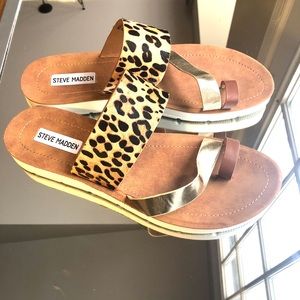 Leopard print and gold sandals